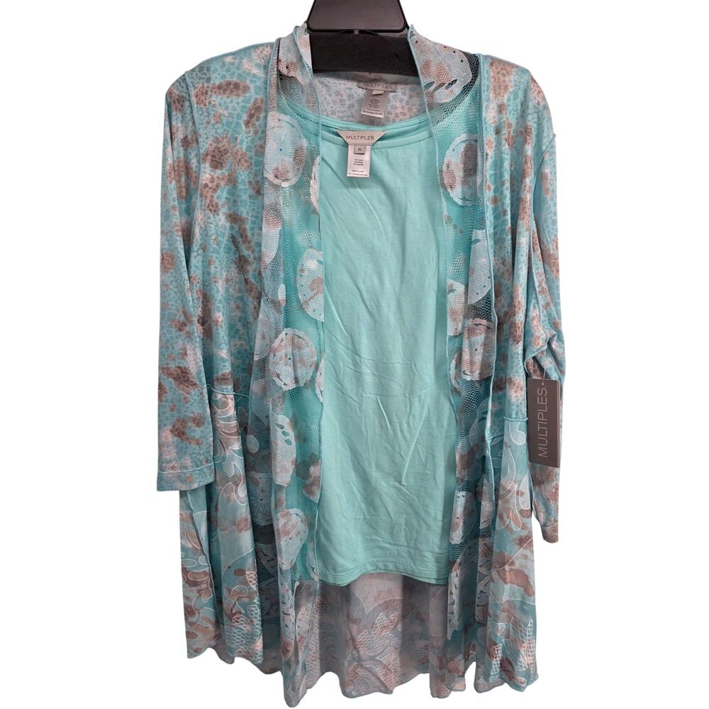 Multiples NEW White Sands Tank Top Open Cardigan Set Blue Size XL
